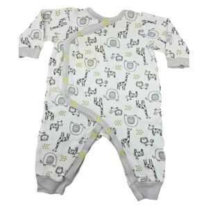 Chick Pea Kimono Style Romper 3-6 M Zoo Animals Gray White Green